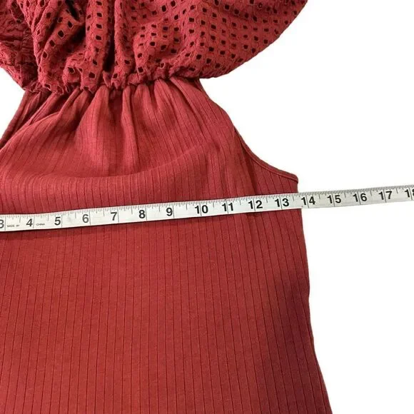 Anthropologie The Odells Off the Shoulder Eyelet Brick Color Blouse, Small - Picture 9 of 12